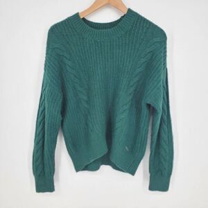 Abercrombie & Fitch Women's Green Cotton Blend Cable Knit Crew Sweater Sizer‎ XS